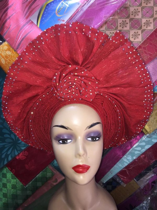 Red Aso-Oke African Head Tie