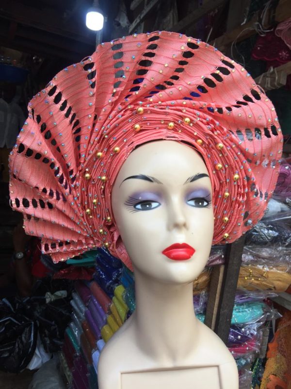 Red Aso-Oke African Head Tie - Image 2